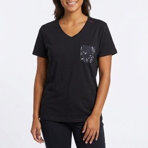 Ekouaer Women’s Pajama Top XL Black Short Sleeve Sleepwear Pocket NWT